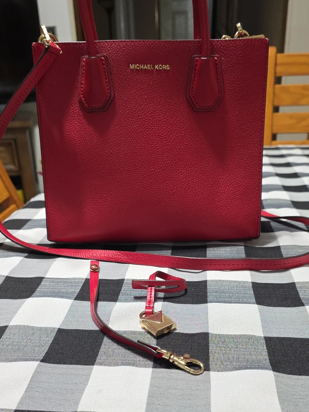 Michael Kors Red Pebbled Leather Mini Satchel with Shoulder Strap